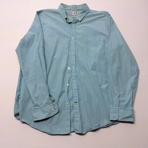 JCP Mens XXL Teal Gingham Check Button Down Shirt 80s 2-Ply Cotton Long Sleeve